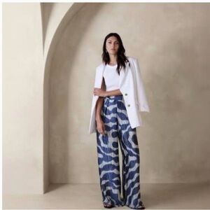 Banana Republic Factory Satin Wide-Leg Pant Blue Print Design Size 0